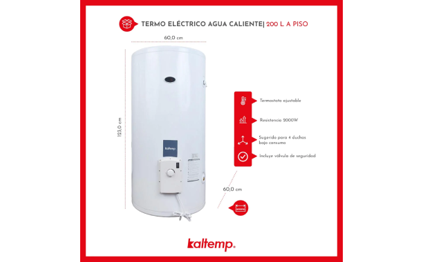 Termo Eléctrico Kaltemp Agua Caliente 200 L 2000W a Piso