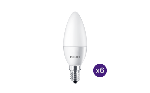 Kit 6 lampadine LED Philips - Candela 5,5W (40W) - E14 - Luce
